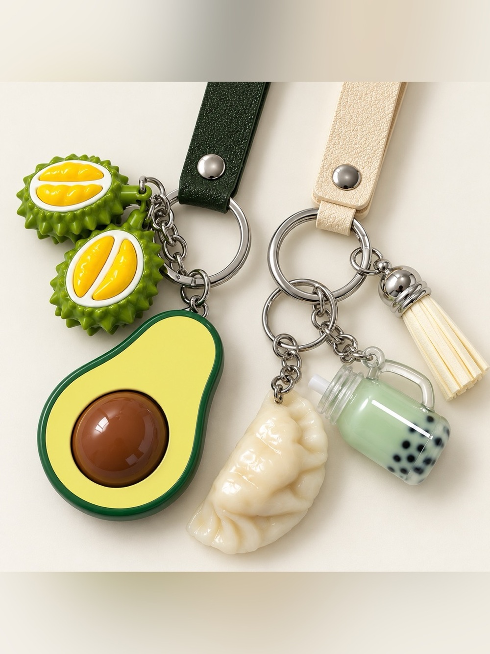Set of 2 Keychains | Avocado Durian & Boba Dumpling Friendship Bag Charms